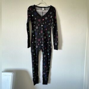 Victoria’s Secret VS Pink Onesie Long Jane Thermal jumpsuit waffle vintage black